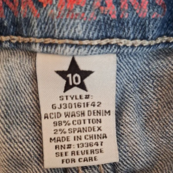 Celebrity Pink Light Blue Jean Shorts with Intricate White Pattern. Size 10 - Picture 6 of 7